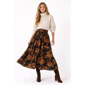 Vintage Casey Coleman Maxi Skirt Toile Horse Print Rayon Made in USA One Size